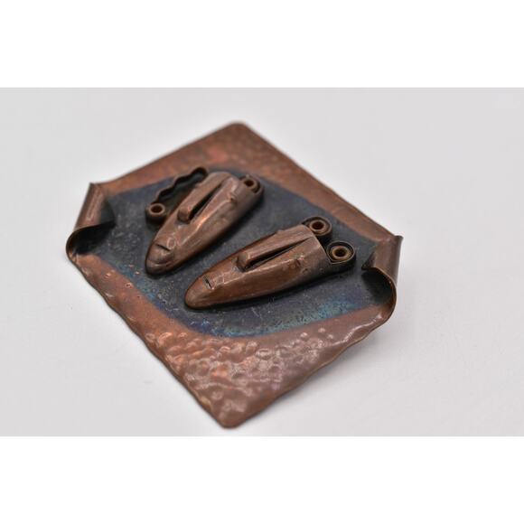 Rebajes Vintage Brazilian Mask Pin Brooch Abstract Copper Signed 1950s BinBP - Picture 6 of 12